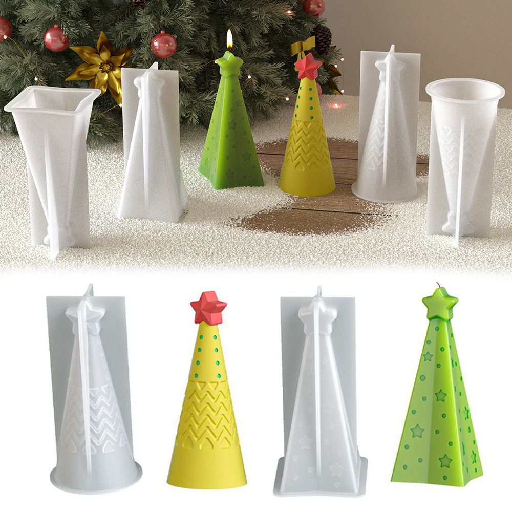 Candle Making Kit Xmas - แม่พิมพ์เทียนซิลิโคนรูปกรวยคริสต์มาส สำหรับเรซิ่นอีพ็อกซี่ งานฝีมือ DIY สบู่ ของตกแต่ง