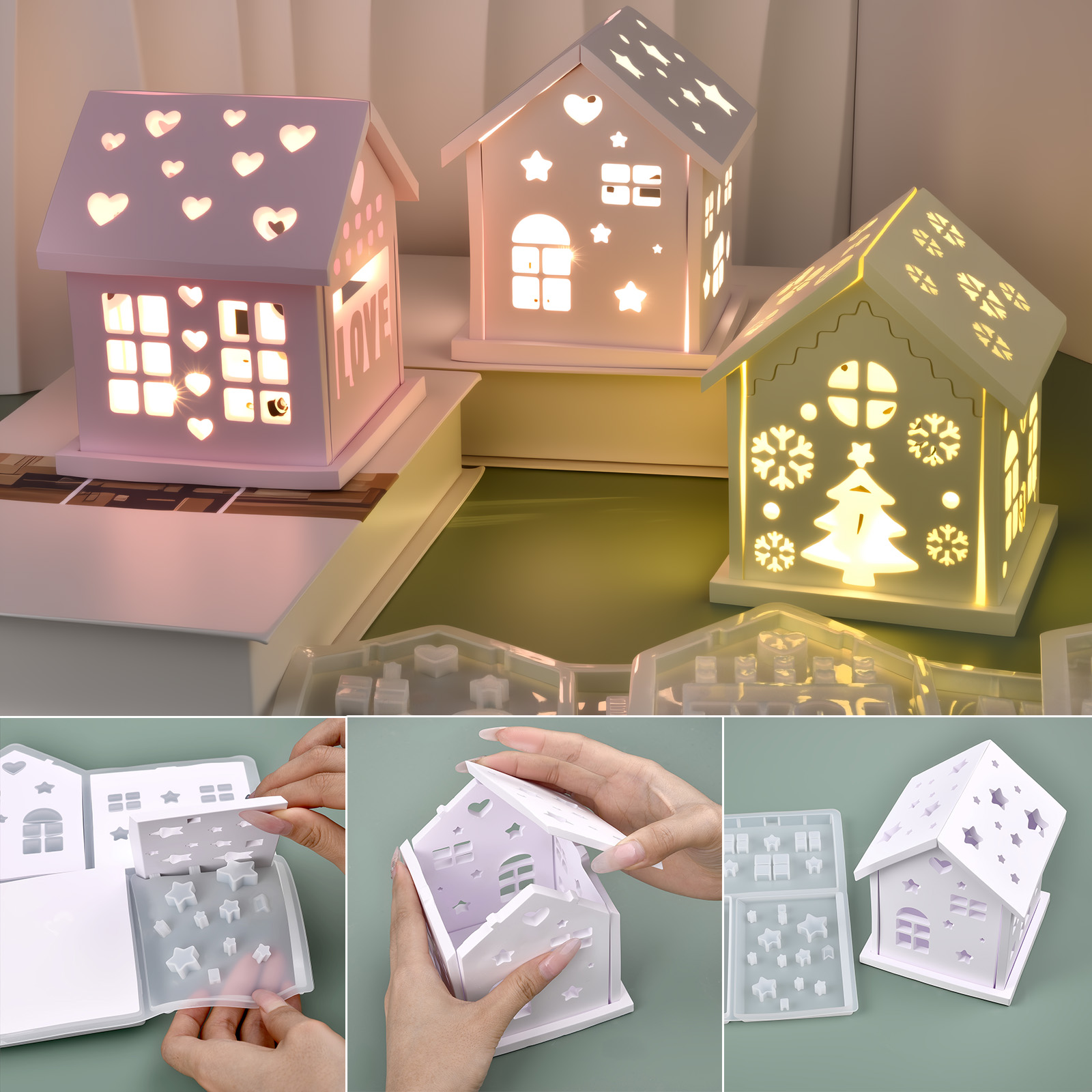 Xmas Candle Making - 3D House แม่พิมพ์ซิลิโคน DIY Christmas Tree