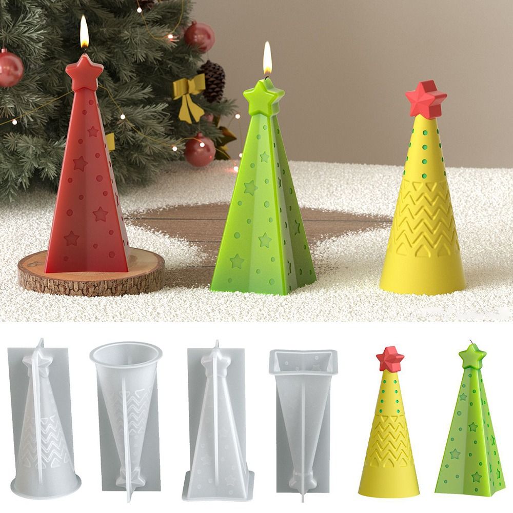 Candle Making Kit Xmas - แม่พิมพ์เทียนซิลิโคนรูปกรวยคริสต์มาส แม่พิมพ์เรซิ่นอีพ็อกซี่คริสตัล แม่พิมพ์สบู่ ของตกแต่ง ง่ายต่อการถอดแบบ ชุดทำเทียน