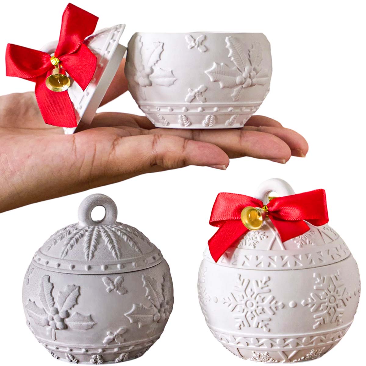 Candle Making Kit Xmas - แม่พิมพ์ซิลิโคนสำหรับทำเทียนทรงกลมลายคริสต์มาส พร้อมชุดอุปกรณ์ทำเรซิ่นและปูนปลาสเตอร์ สำหรับงานประดิษฐ์ตกแต่งคริสต์มาส