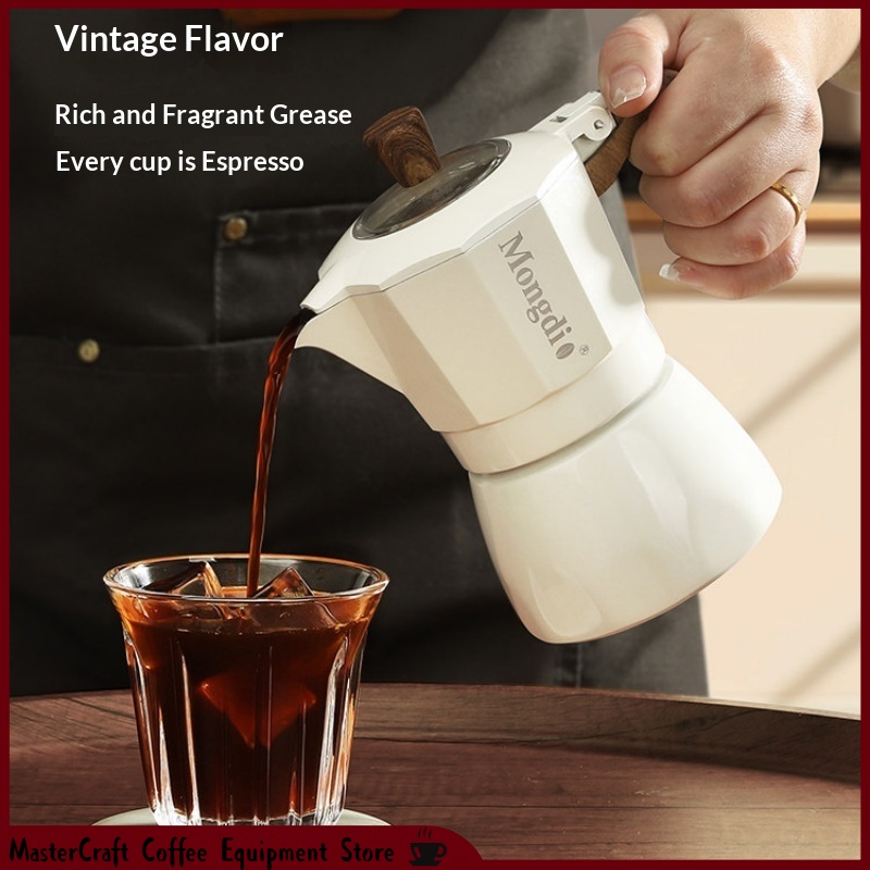 Pour Pot Aluminum - เครื่องชงกาแฟมอคค่าพอทแบบวาล์วคู่ ยี่ห้อมองดิโอ ขนาดเล็ก สำหรับใช้ในบ้าน เครื่องทำเอสเพรสโซแบบอิตาเลียน พร้อมชุดกาแฟแบบดริป