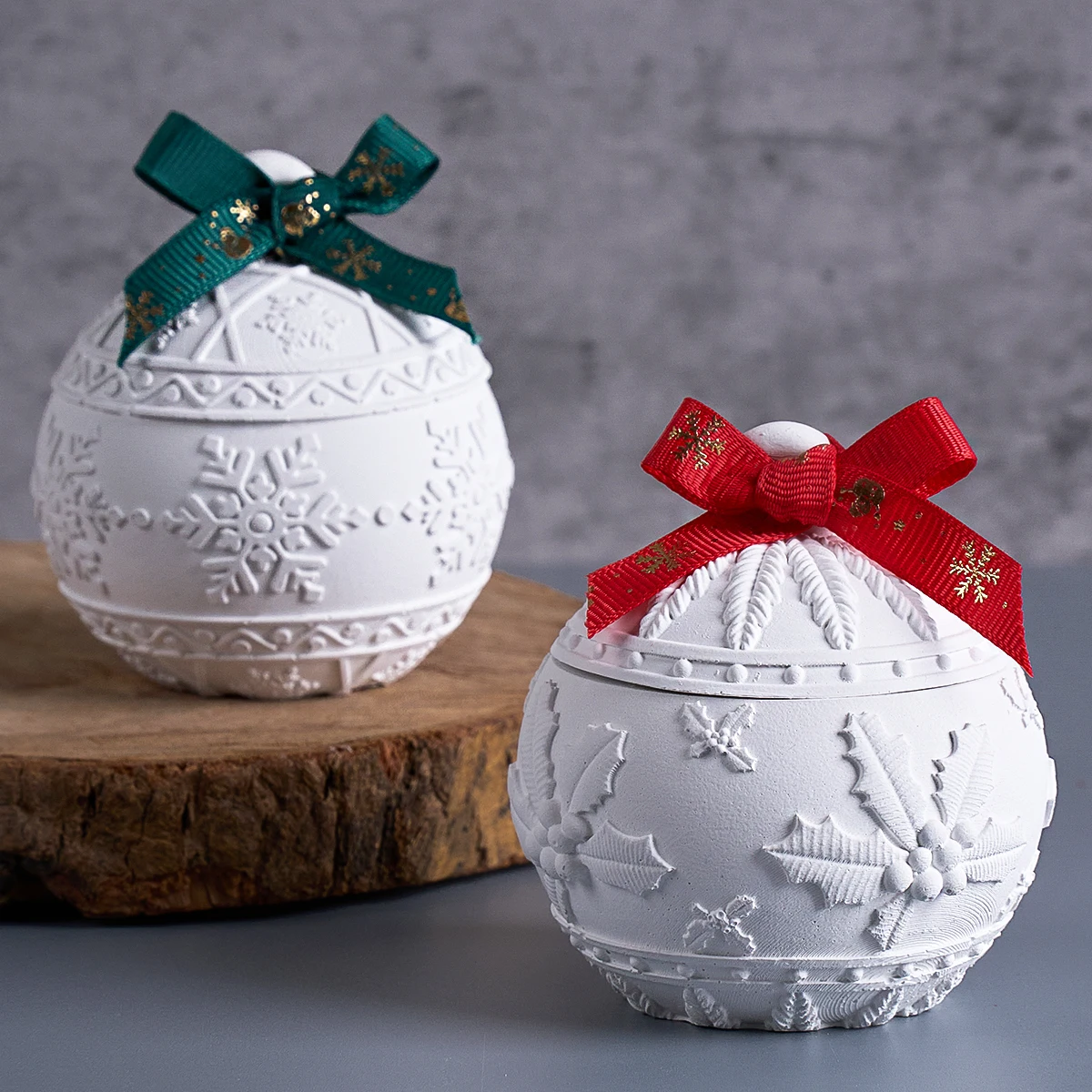 Candle Making Kit Xmas - แม่พิมพ์ซิลิโคนทรงกลมสำหรับเทียนคริสต์มาส ชุดแม่พิมพ์กล่องเก็บของลายเบอร์รี่หิมะ DIY สำหรับงานปูนปลาสเตอร์ เรซิ่น งานฝีมือตกแต่งคริสต์มาส