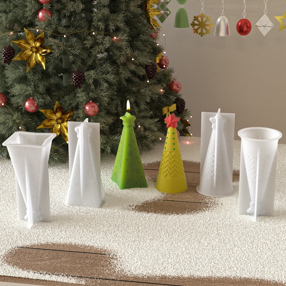 Candle Making Kit Xmas - แม่พิมพ์เทียนซิลิโคนรูปกรวยคริสต์มาสแบบใหม่ ชุดทำเทียนเรซิ่นอีพ็อกซี่ DIY งานฝีมือ ทำเทียนคริสตัลทำมือ แม่พิมพ์เรซิ่นเค้ก